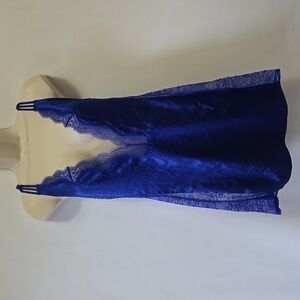 Victoria's Secret Blue Satin Lace Slip Dress Nightie M Lingerie Strappy Back